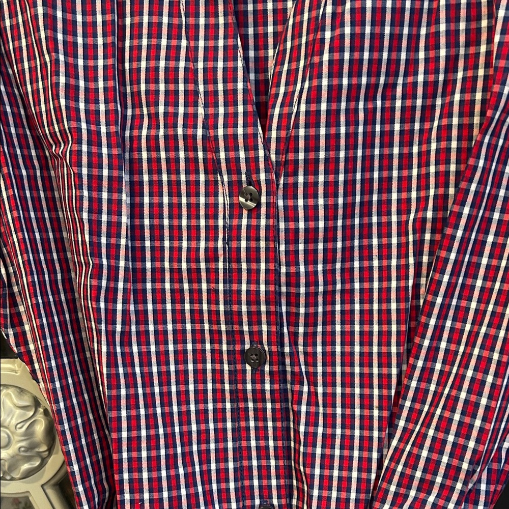 Draper James Navy, Red Plaid Cotton Shirt Dress Small Preppy Classic - Picture 3 of 6